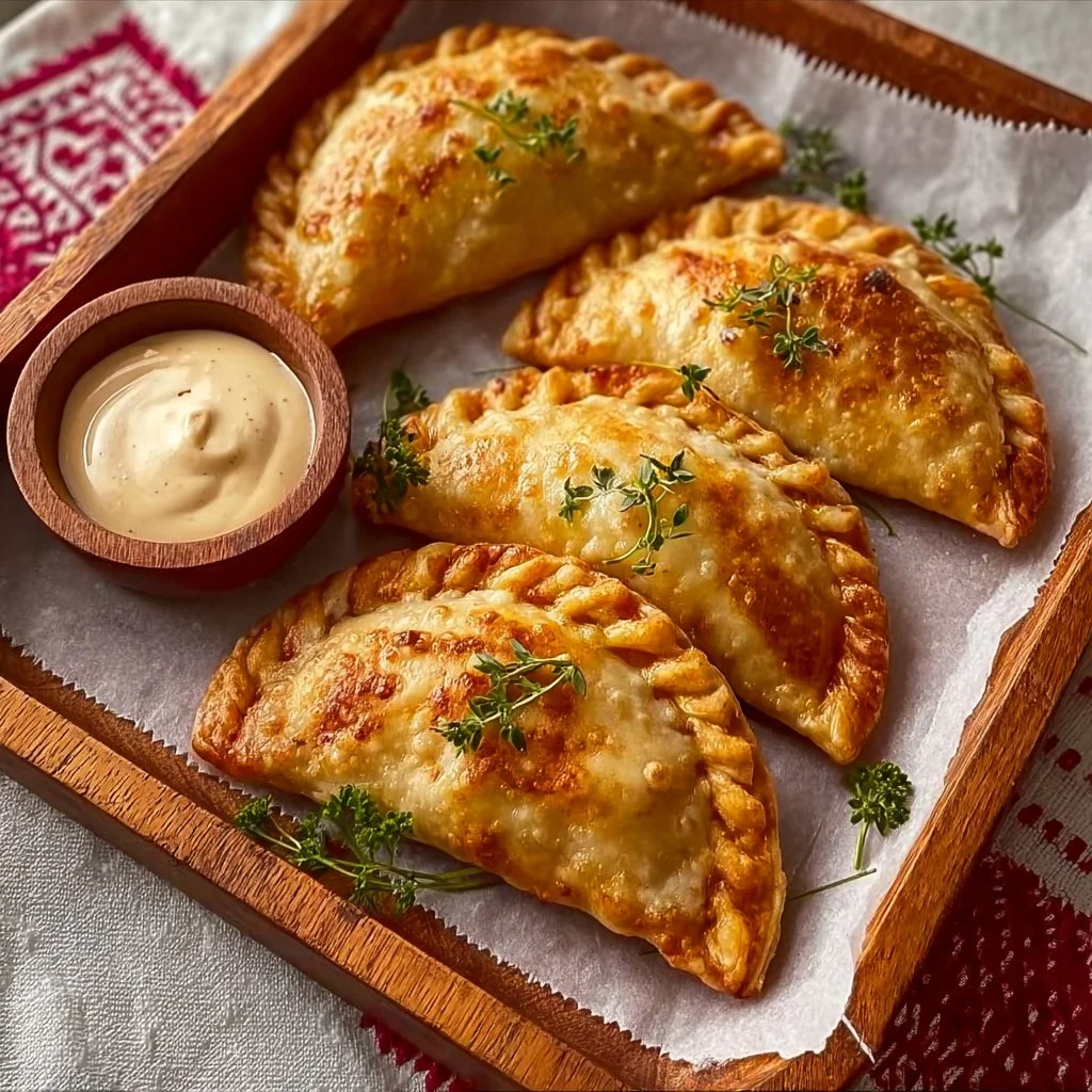 Crispy chebureki fried pastries served on a plate