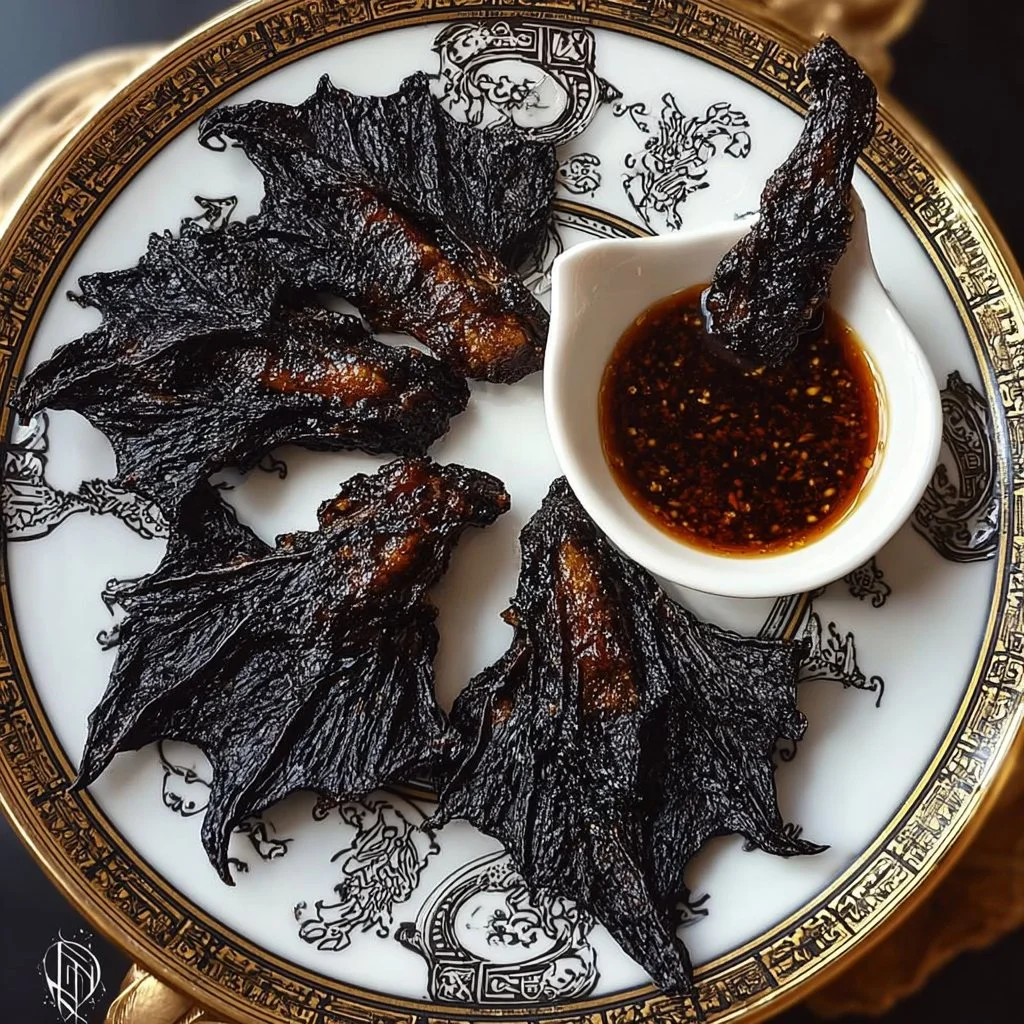 Crispy deep-fried savory bat wings served at a spooky party