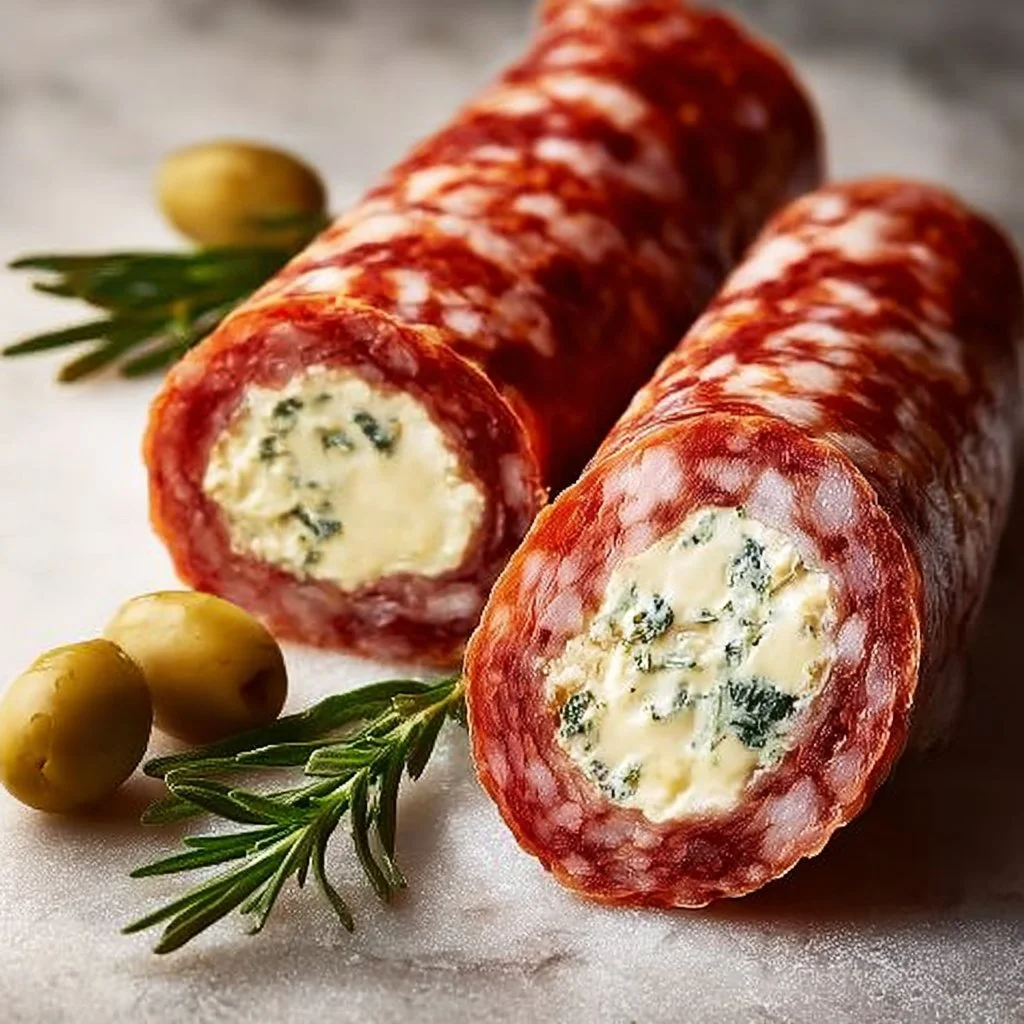 Plate of delicious cheese salami roll ups ready for a party