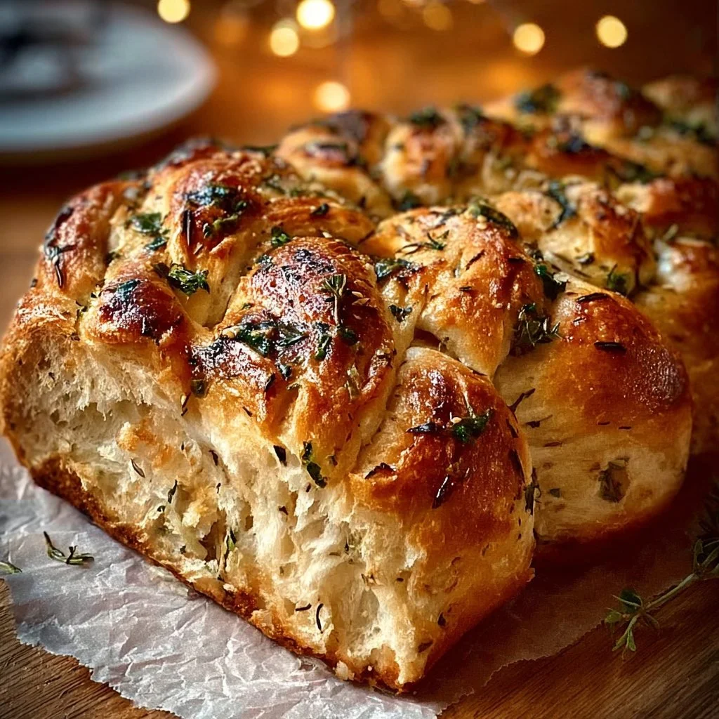 Freshly baked Garlic Herb Braided Bread with a golden crust and aromatic herbs