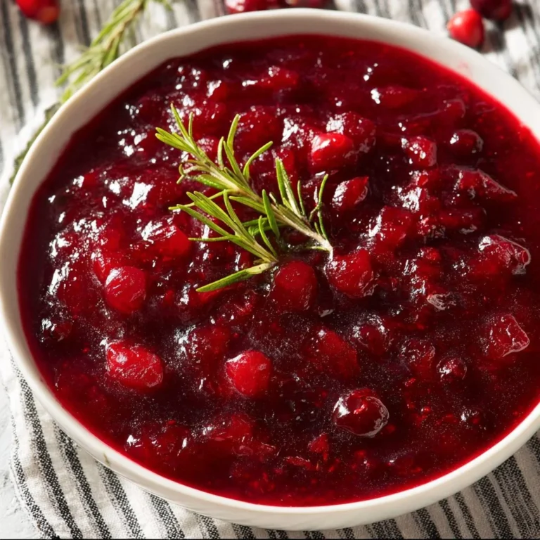 Homemade cranberry sauce in a glass bowl with fresh cranberries