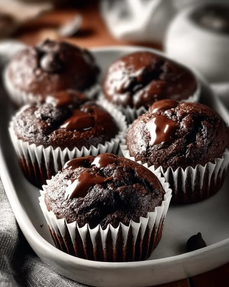 Delicious double chocolate espresso muffins topped with chocolate chips