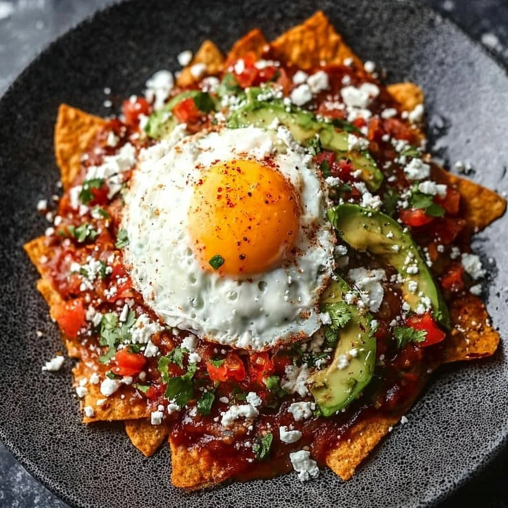 Delicious homemade chilaquiles topped with vibrant salsa and fresh ingredients