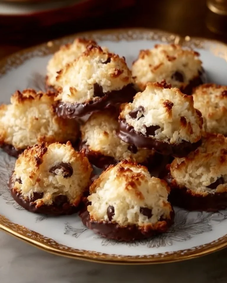 Delicious chocolate chip macaroons piled on a plate
