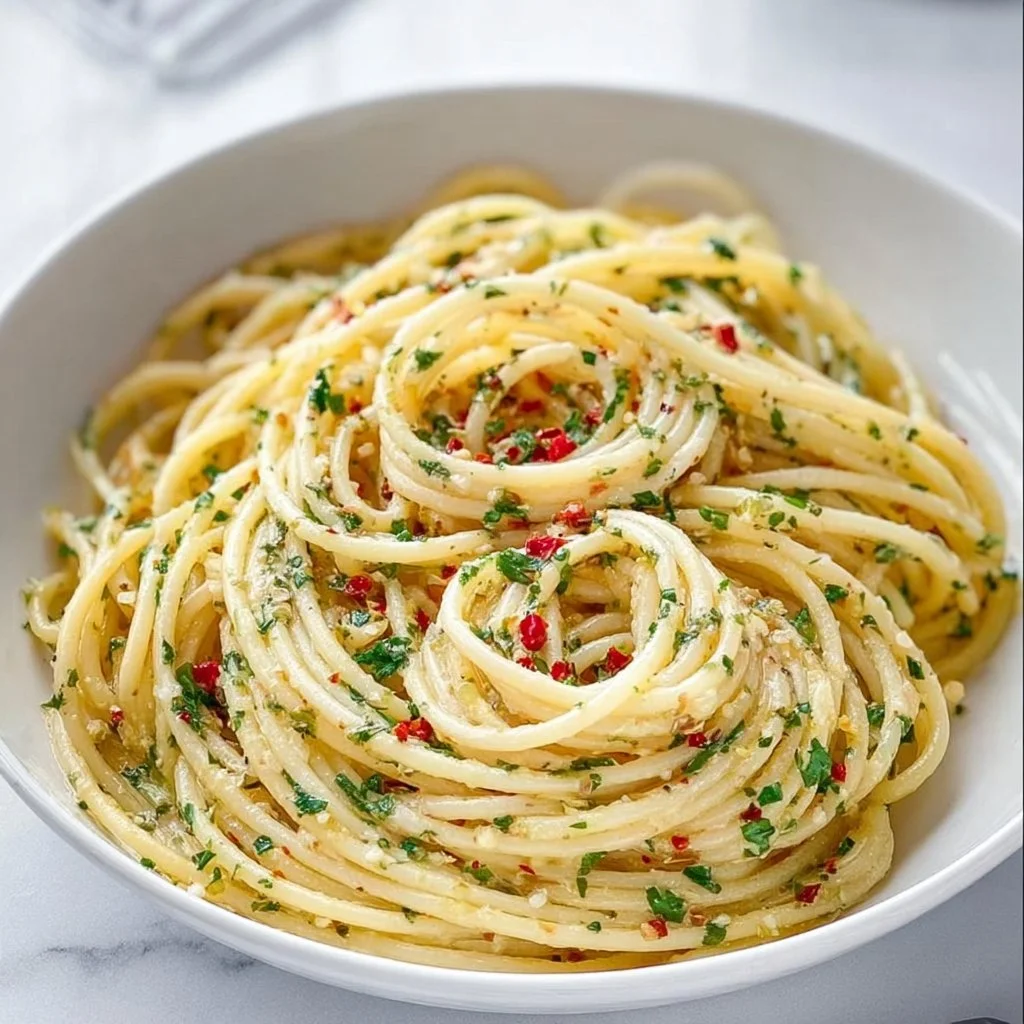 Delicious Spaghetti Aglio e Olio served with garlic and olive oil