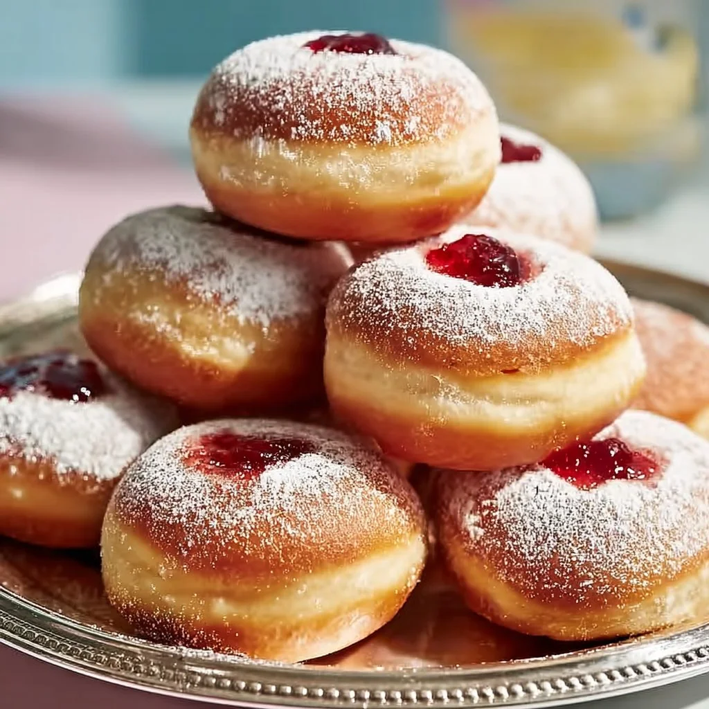 Delicious homemade Sufganiyot, traditional jelly doughnuts for Hanukkah