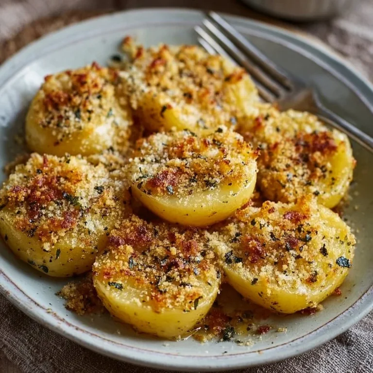 Crispy TikTok Parmesan potatoes served on a plate, garnished with herbs.