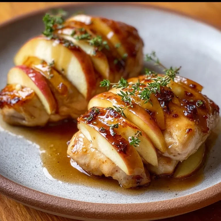 Maple glazed apple and brie stuffed chicken on a plate