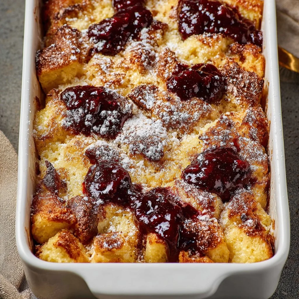 Delicious Monte Cristo French toast casserole with cheese and ham