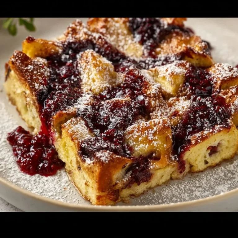 Delicious Monte Cristo French Toast Casserole baked and ready to serve