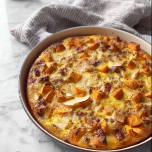 Paleo sweet potato apple breakfast bake served in a dish