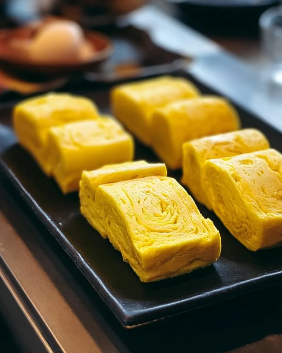 Deliciously fluffy tamagoyaki, a Japanese omelette cooked to perfection.