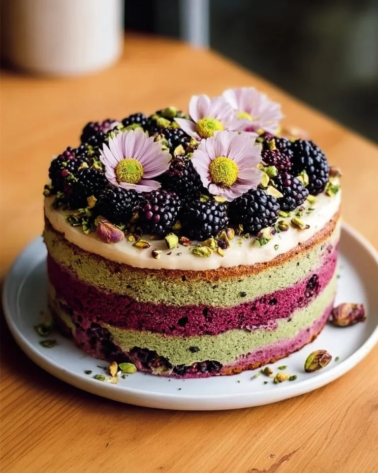 Pistachio and Blackberry Olive Oil Cake decorated for a celebration