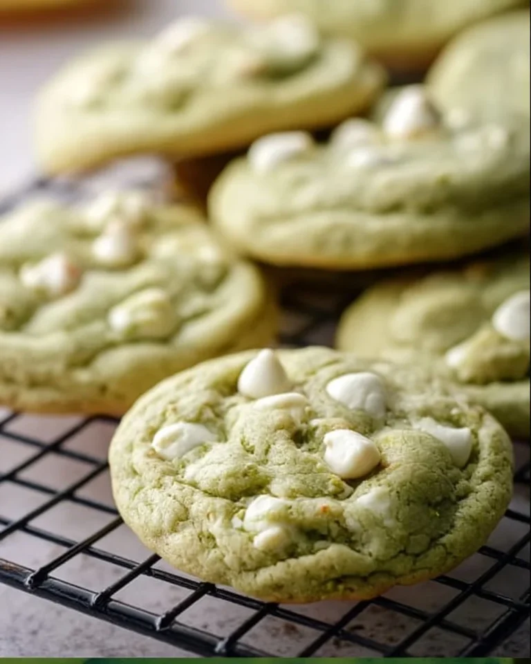Plate of deliciously chewy pistachio pudding cookies fresh from the oven