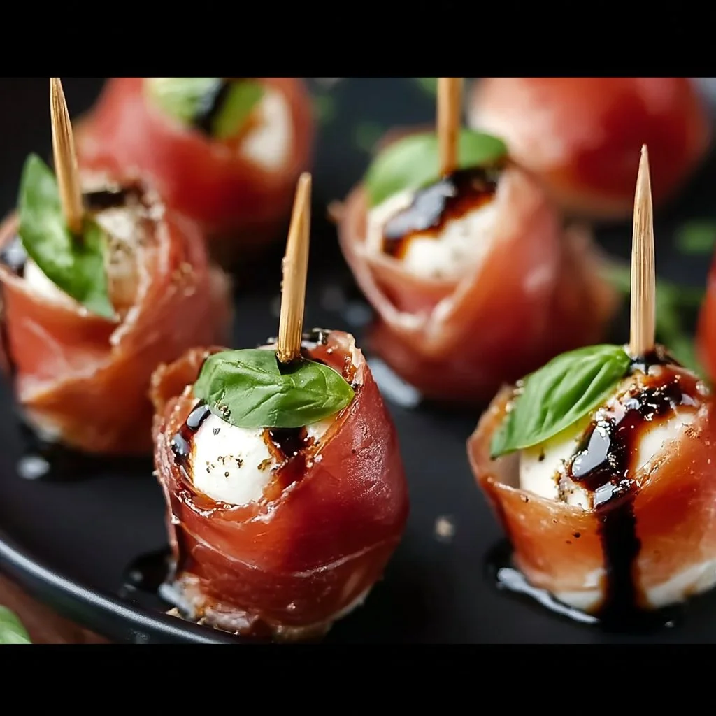 Prosciutto wrapped mozzarella bites for a quick appetizer