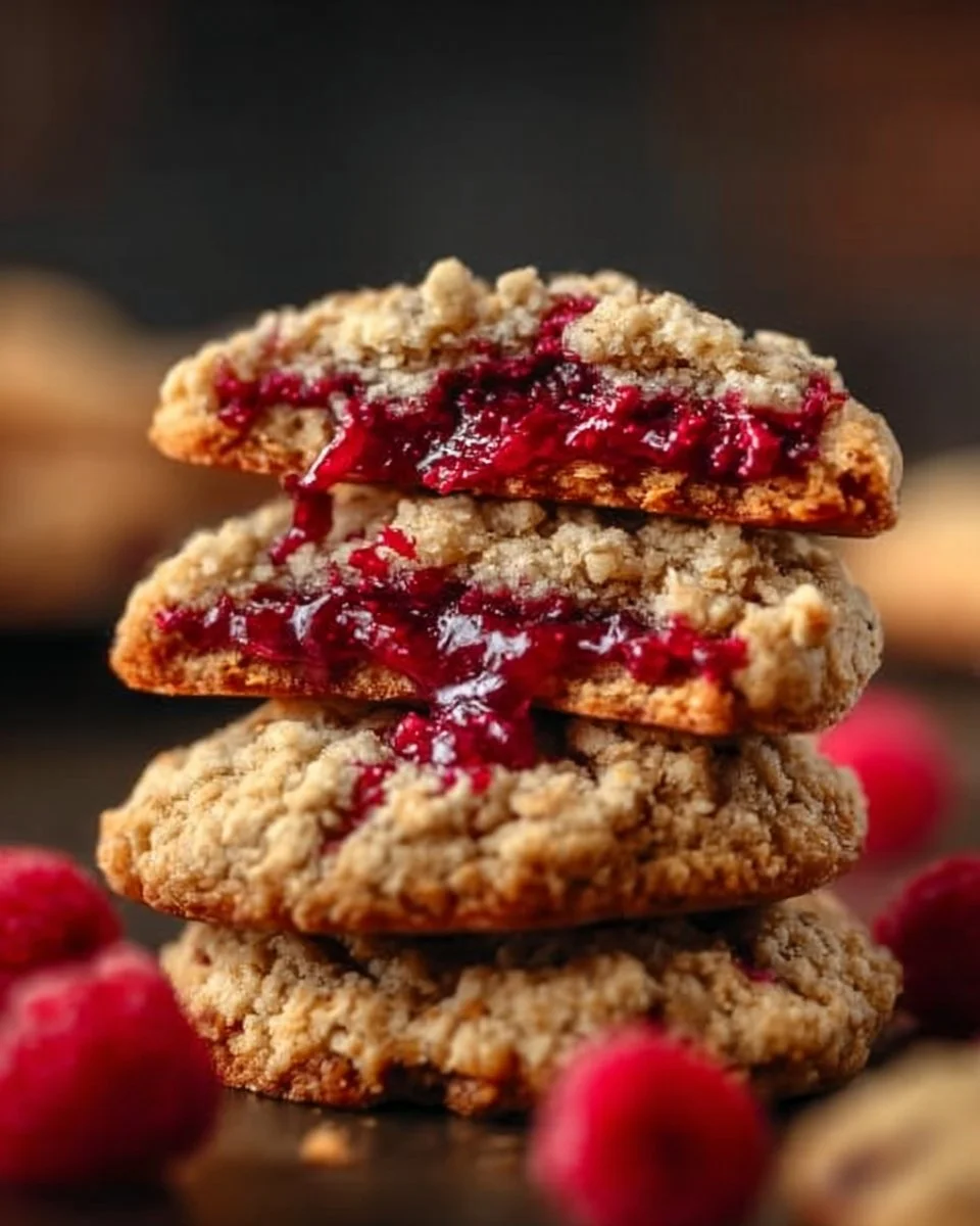 Freshly baked Raspberry Crumble Cookies on a cooling rack
