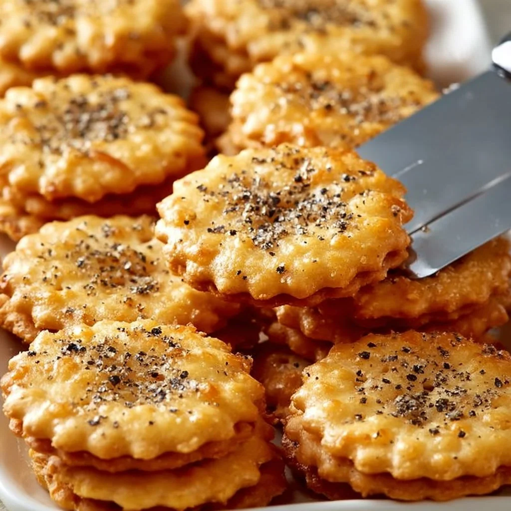 Delicious Ritz Cracker Sandwiches arranged on a platter for a party.