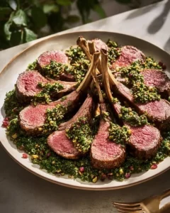 Savoring a plate of lamb with mint and pistachio gremolata