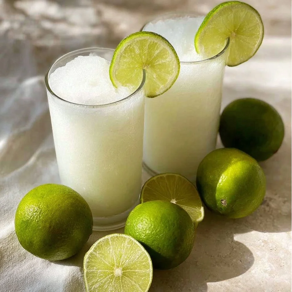 Refreshing Colombian lime and coconut drink served in a glass.