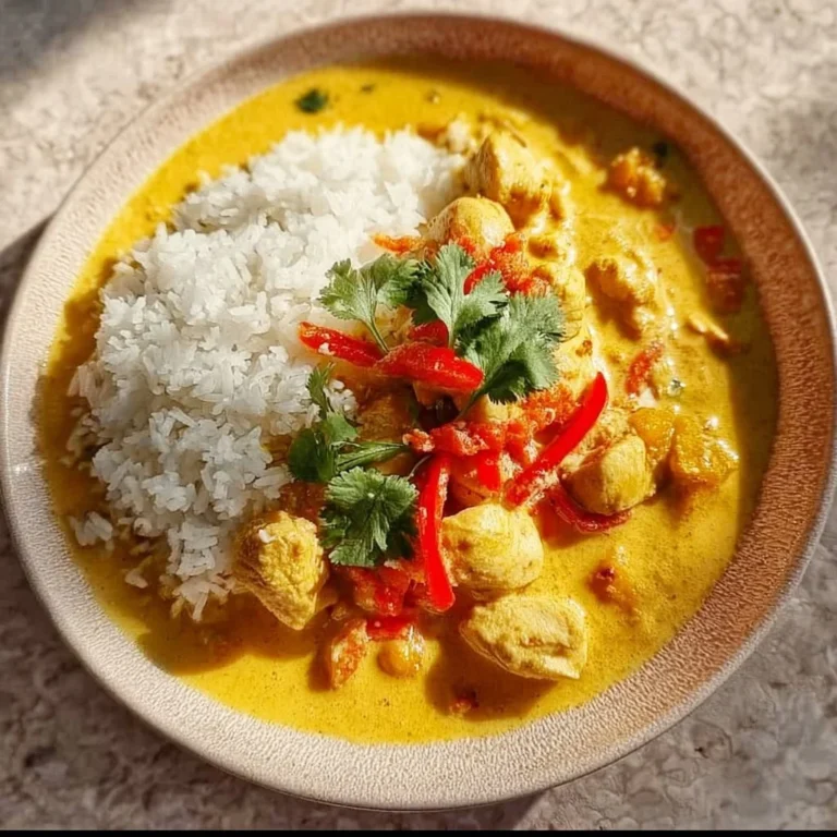 Bowl of savory chicken pumpkin curry with spices and herbs, a cozy one-pot meal.