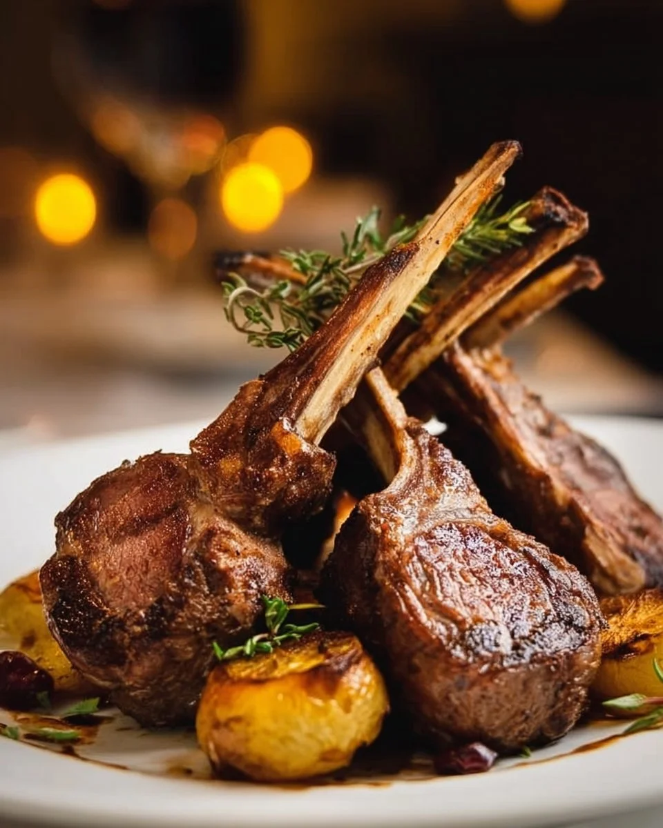 Savory oven-roasted lamb chops with honey glaze on a plate