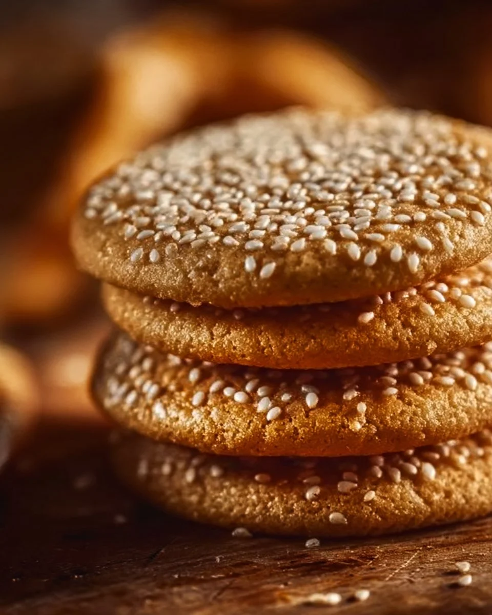 Freshly baked Sesame Honey Cookies on a rustic plate