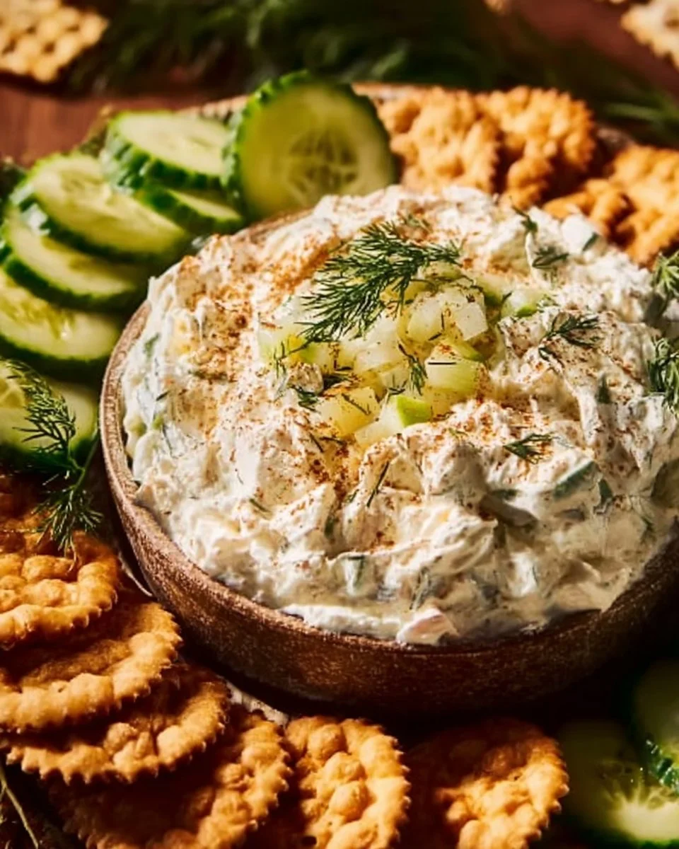 Delicious smoked fish dip served in a bowl with crackers and herbs