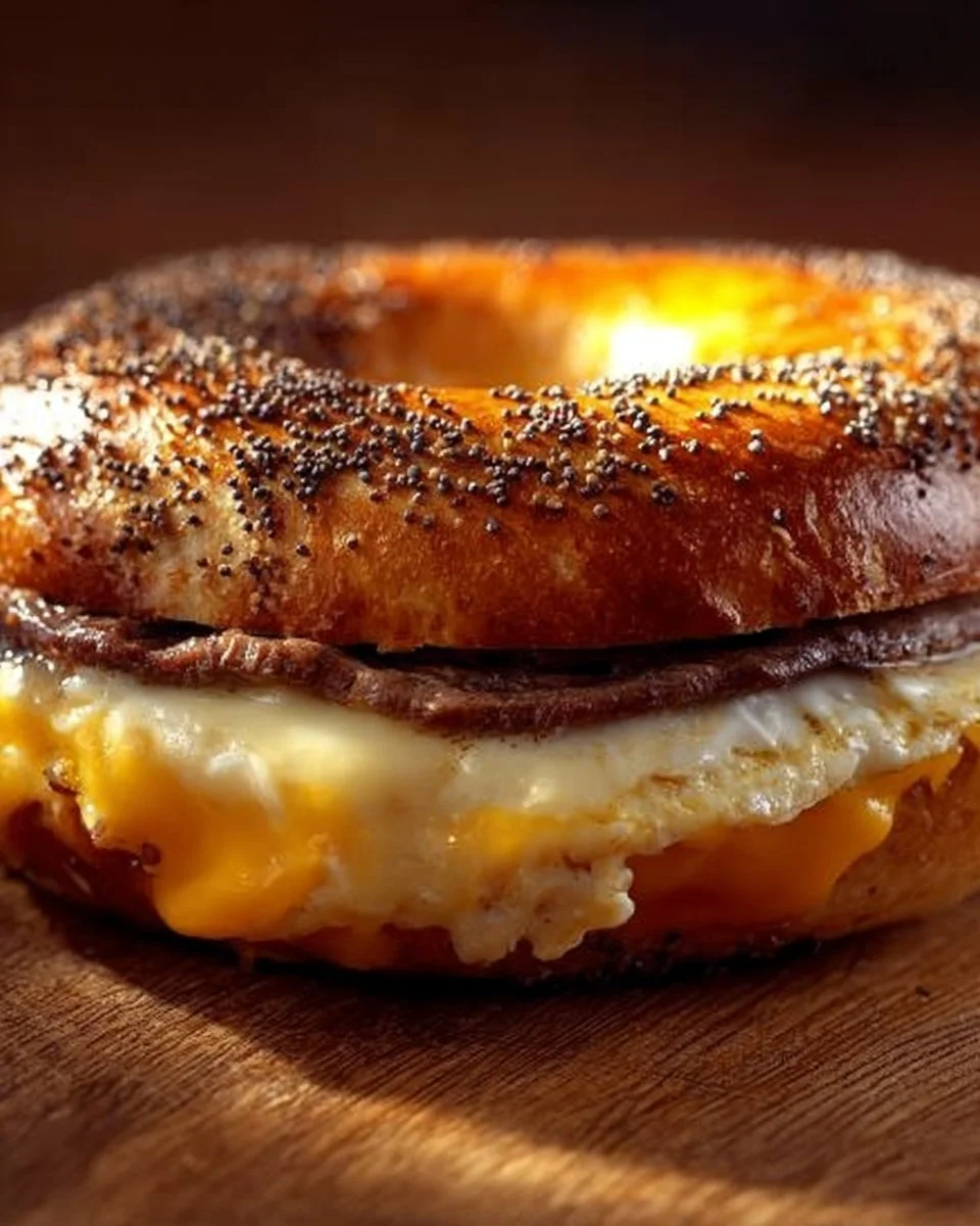 Steak Egg Cheese Bagel with a savory filling on a toasted bagel