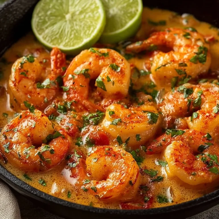 Plate of Cajun shrimp in creamy sauce garnished with fresh herbs