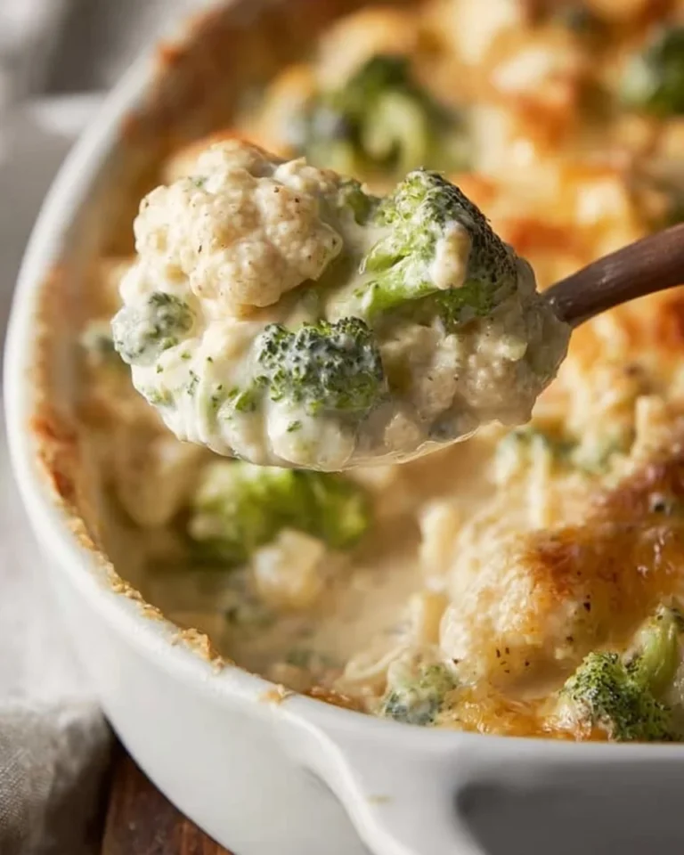 Delicious Broccoli Cauliflower Casserole baked to perfection