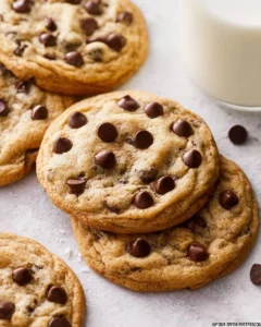 Freshly baked chocolate chip cookies with gooey chocolate chips