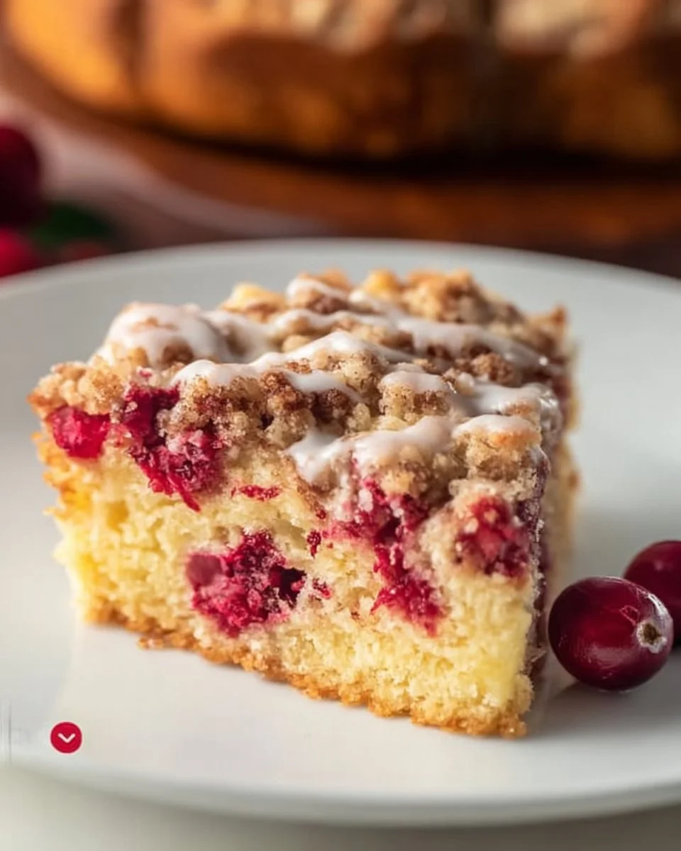 Delicious cranberry crumb cake with a golden crumb topping and fresh cranberries