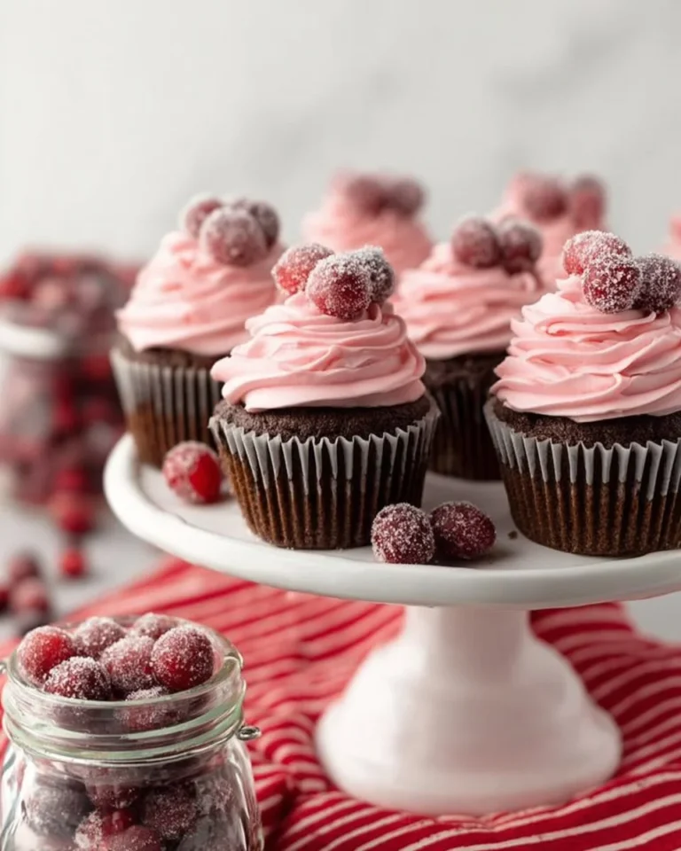 Cranberry Gingerbread Cupcakes topped with cream cheese frosting and cranberries