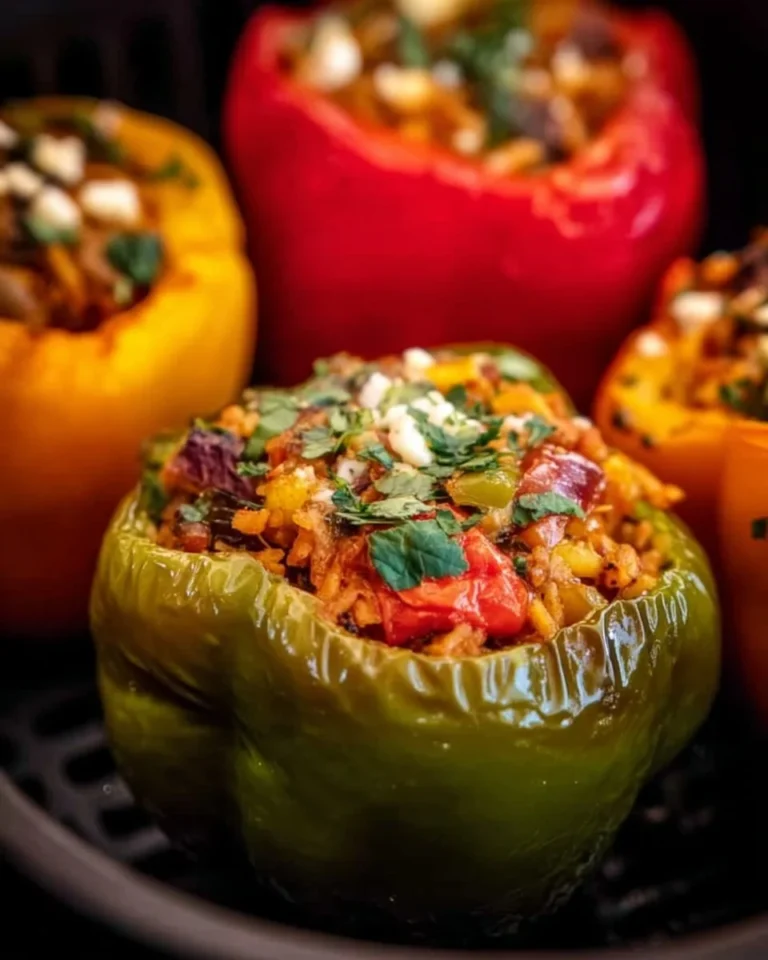 Healthy Greek stuffed peppers filled with nutritious ingredients.