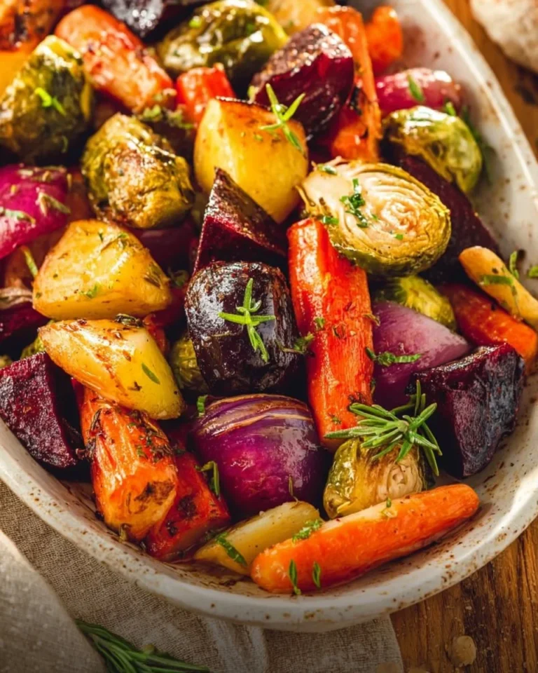 Plate of colorful honey-roasted vegetables, showcasing a tasty and healthy side dish.