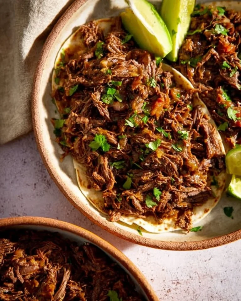 Delicious Instant Pot shredded beef ready to serve with tacos or sandwiches