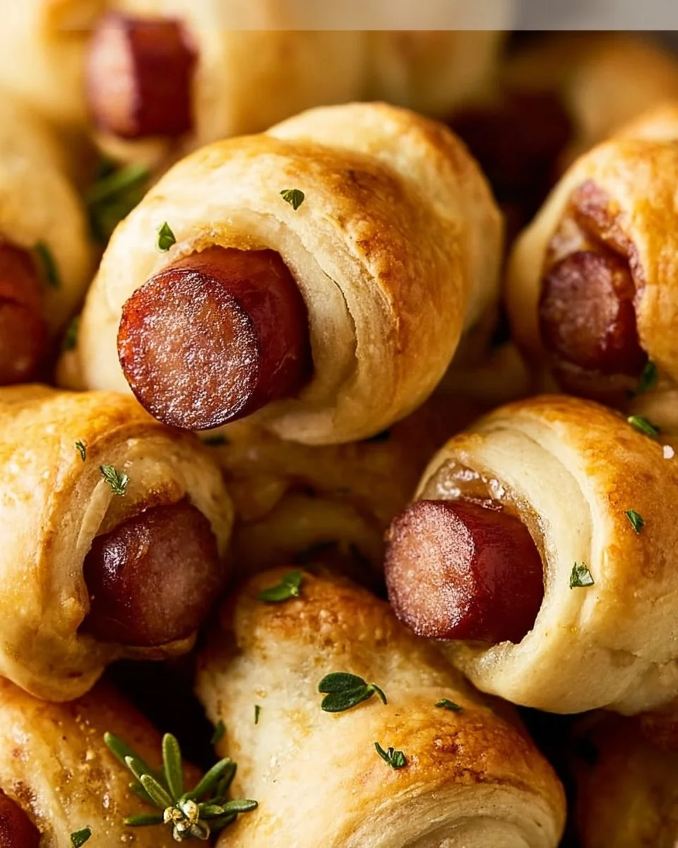 Deliciously wrapped pigs in a blanket appetizer on a serving platter