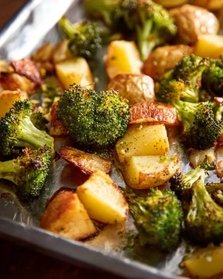 Delicious roasted potatoes with broccoli served on a plate