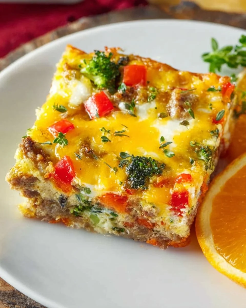Delicious Sausage Egg Bake with sausage, eggs, and cheese baked to perfection