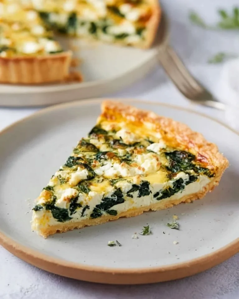 Spinach and Feta Quiche with a golden crust and fresh spinach filling
