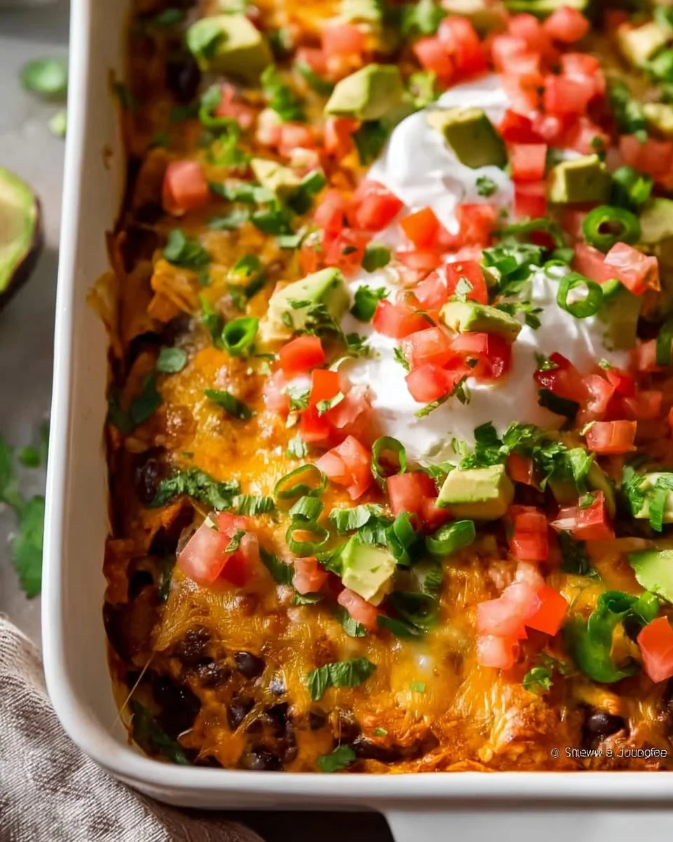 Delicious homemade Taco Casserole with layers of cheese and seasoning