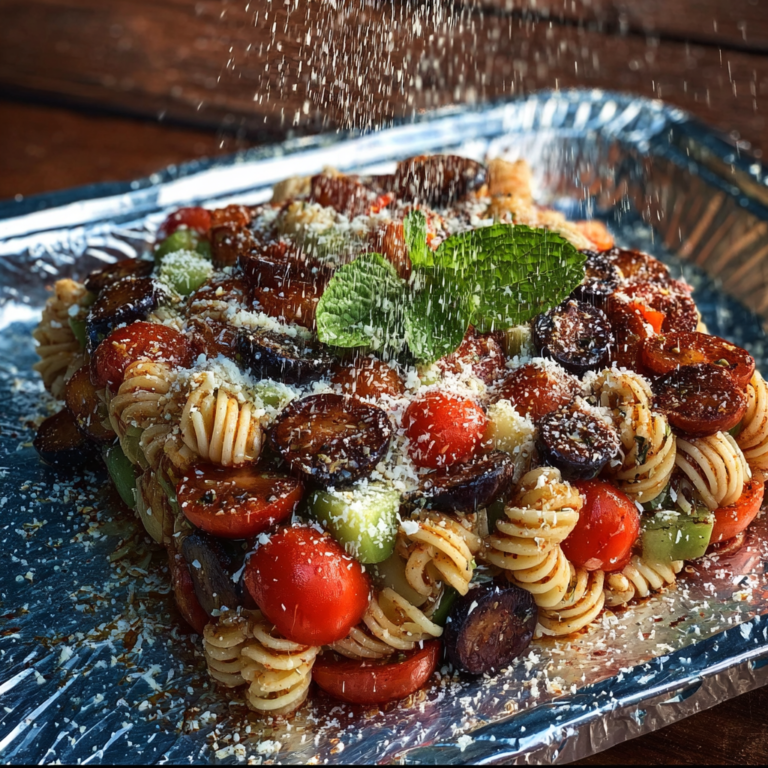 Tri-Colored Rotini Pasta Salad with Cherry Tomatoes and Olives