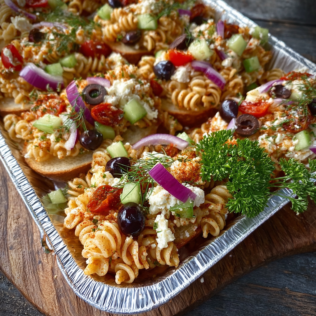 Tri-Colored Rotini Pasta Salad with Cherry Tomatoes and Olives