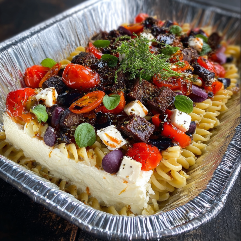 Tri-Colored Rotini Pasta Salad with Cherry Tomatoes and Olives
