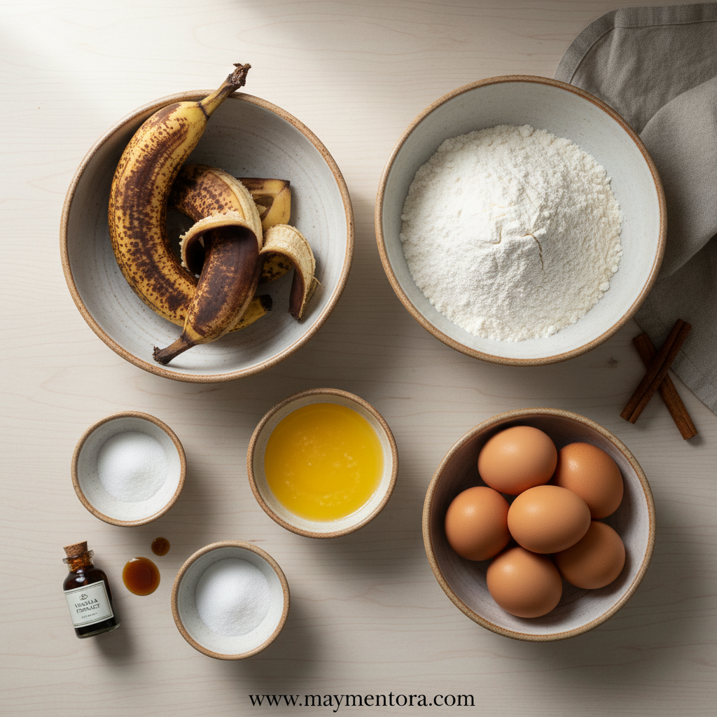 Ingredients for making banana bread with sour cream