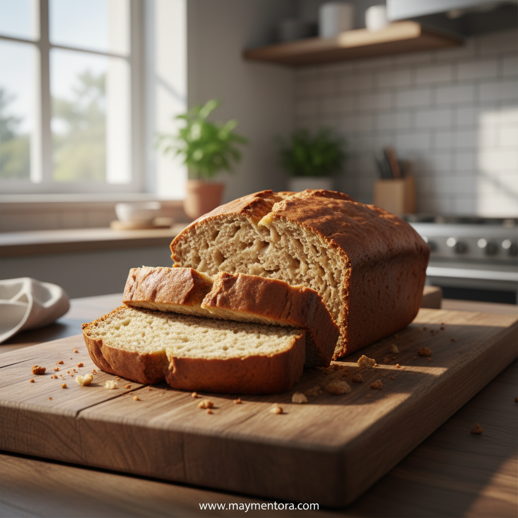 Delicious moist healthy banana bread sliced and served