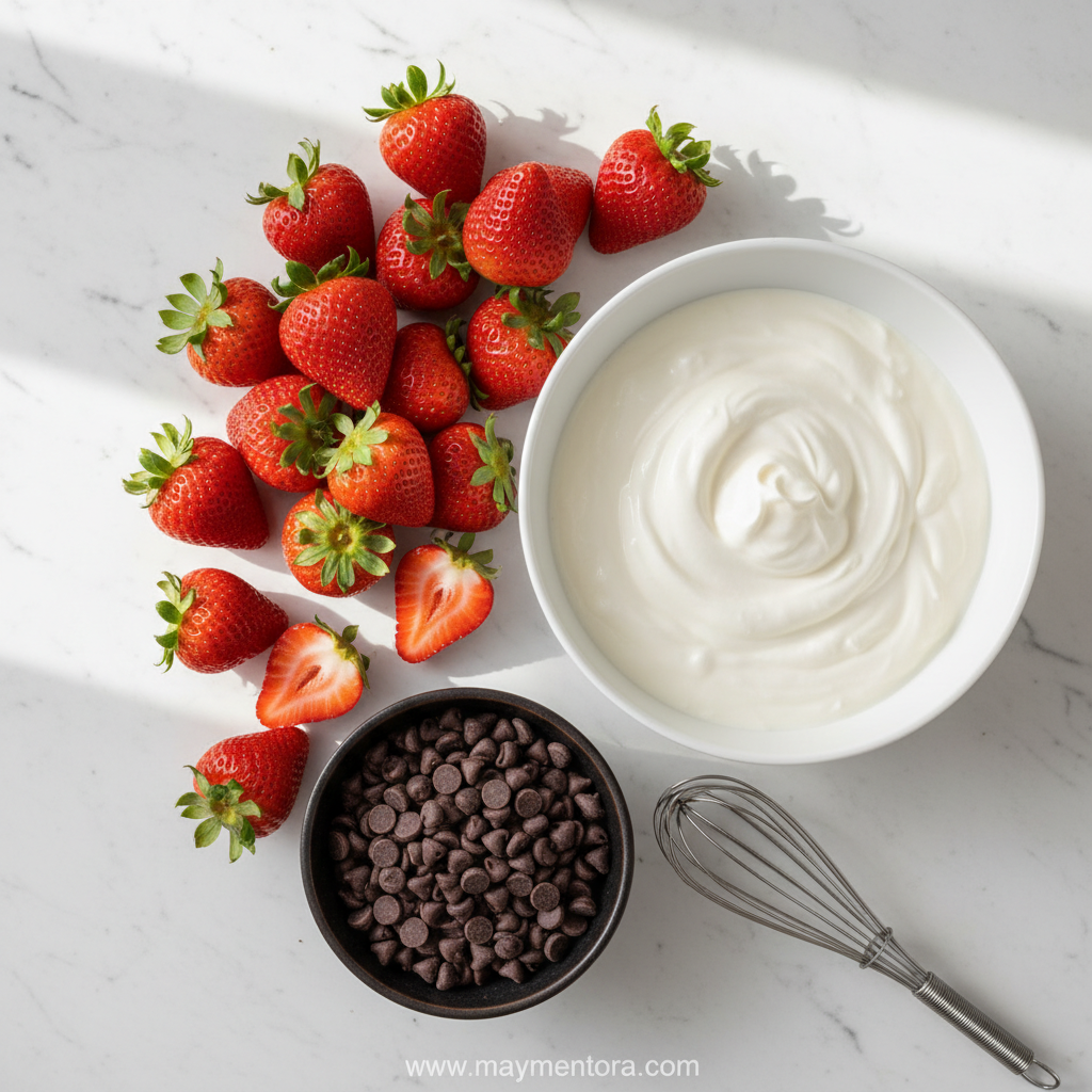 Ingredients for chocolate strawberry yogurt clusters