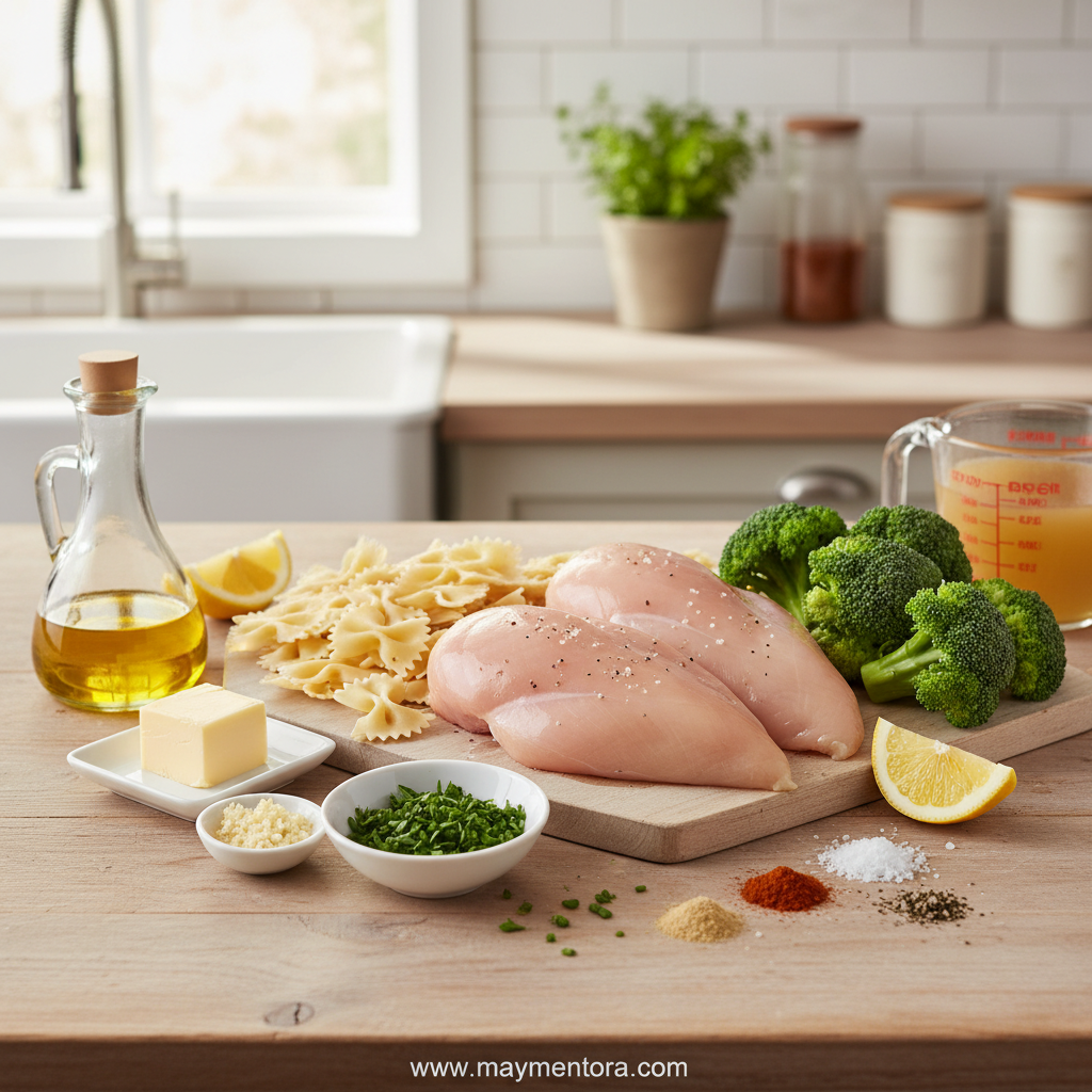 Ingredients for instant pot chicken and rice laid out on counter