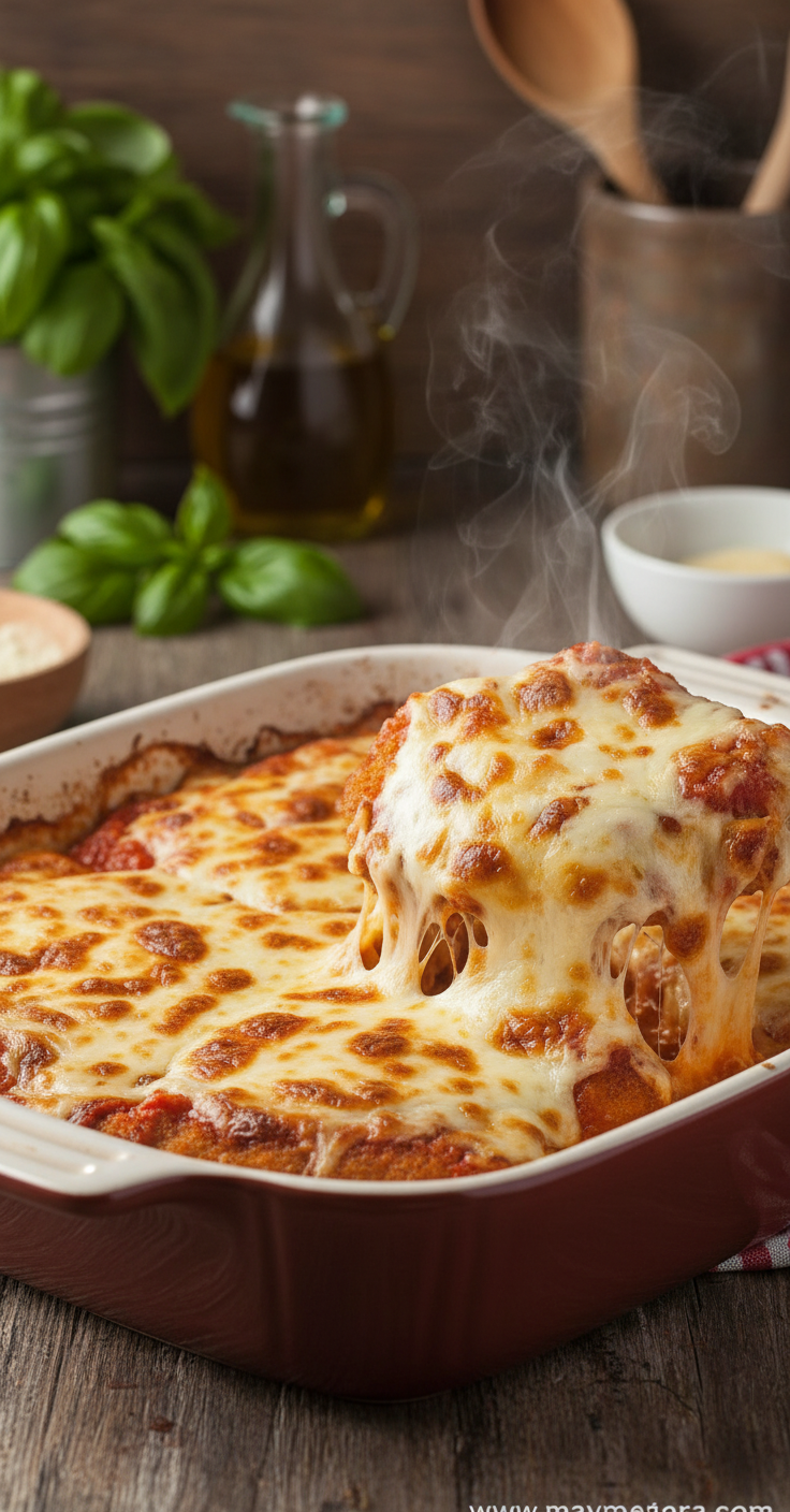 Cooking chicken parmesan in skillet