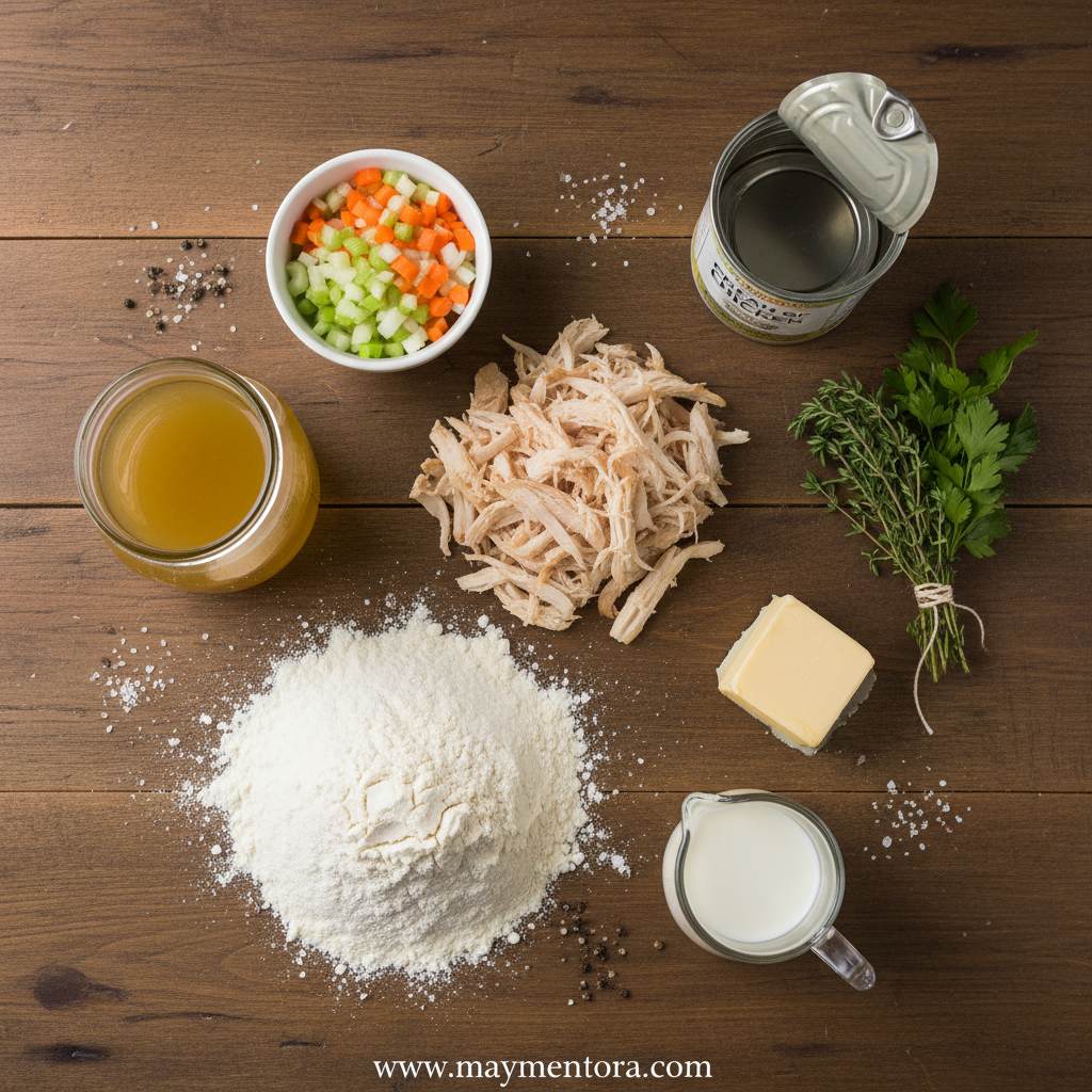 Ingredients for chicken and dumplings with biscuits